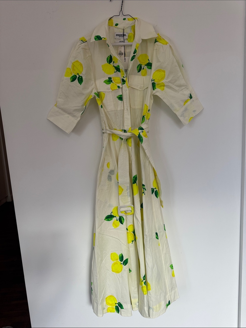 Essentials Cream Maxi Shirt Dress with Yellow Lemon Print